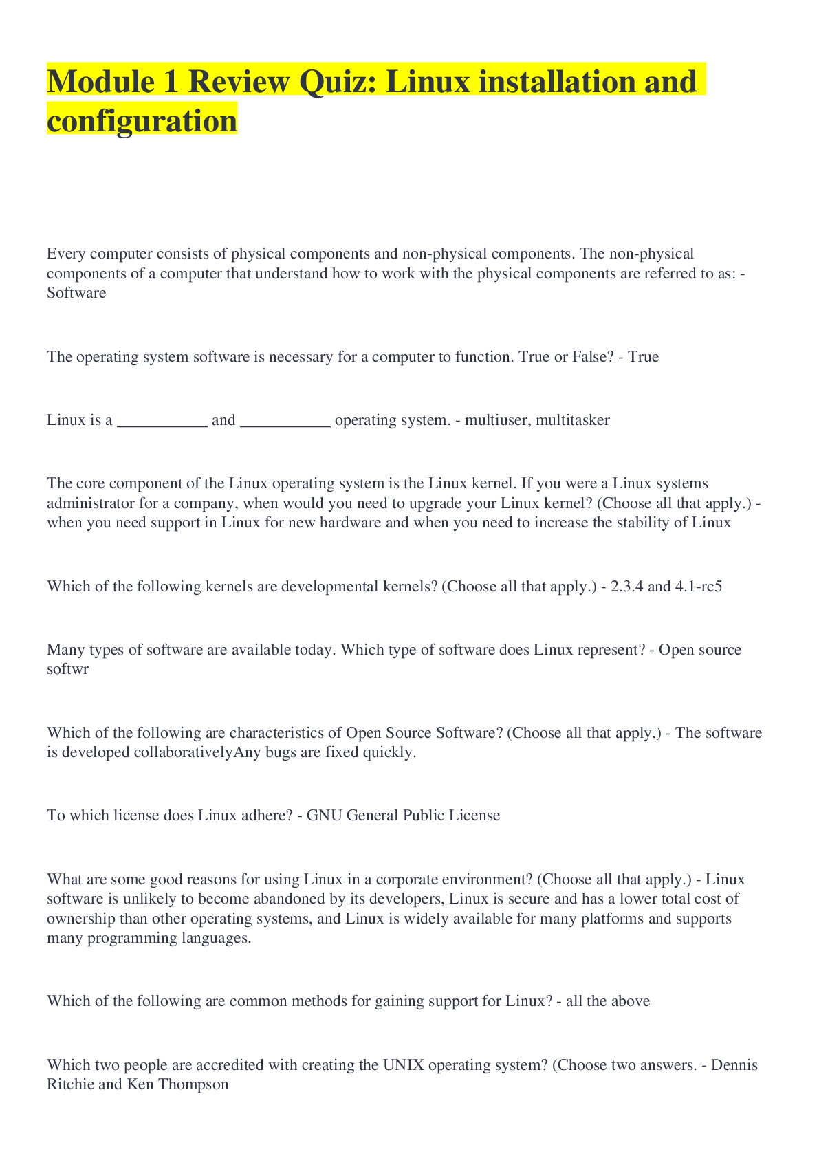 Preview image for BIOD 171, Portage Learning Module 1 Review Quiz (16 questions), REAL